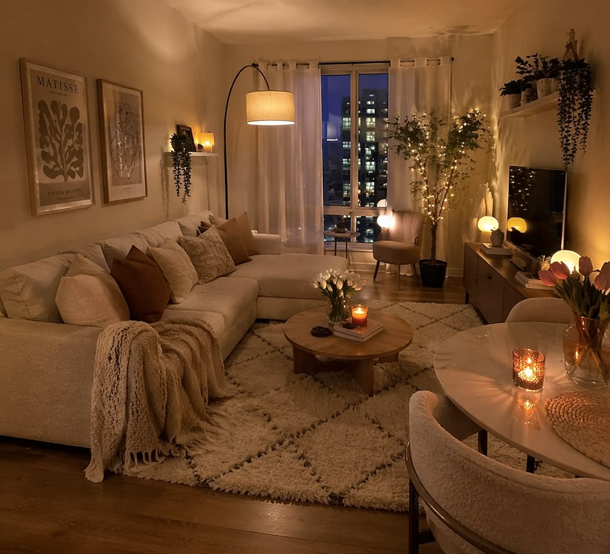 Peaceful living room setting prepared for evening relaxation after work